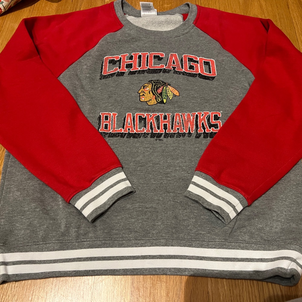 NHL Chicago Blackhawks Red and Gray Crewneck